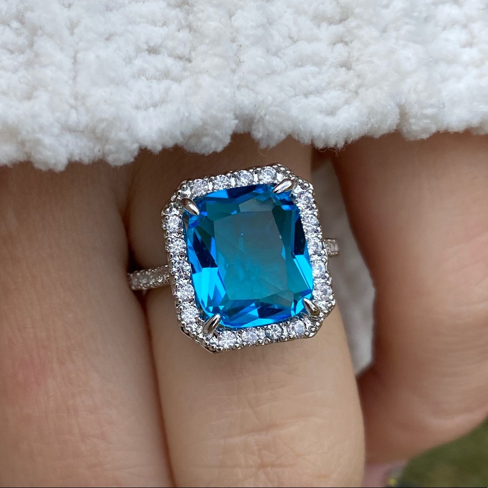 NEW Stamped 925 Silver Emerald Cut Aquamarine Ring - Picture 7 of 7
